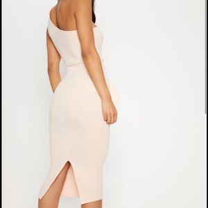 white one shoulder pleated detail midi dress